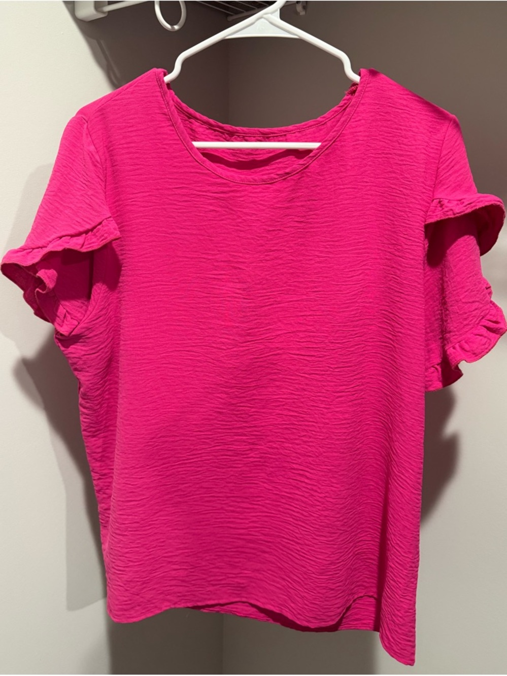 Women's Bright Pink Ruffle Sleeve Blouse